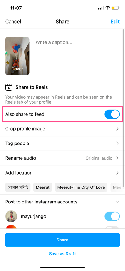 Also Share to Feed’ Option