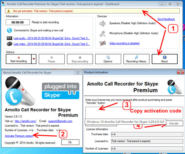 Amolto Call Recorder Interface