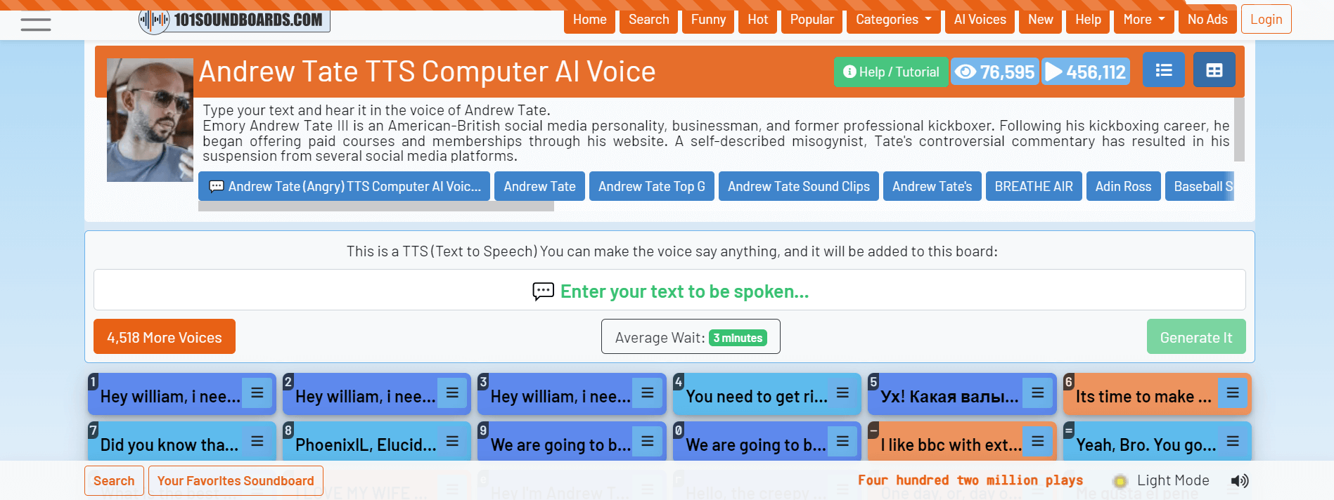 Andrew Tate AI Voice Generator - 101 Soundboard