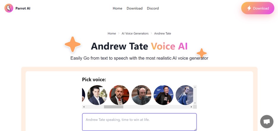 Andrew Tate AI Voice Generator - Tryparrot.ai