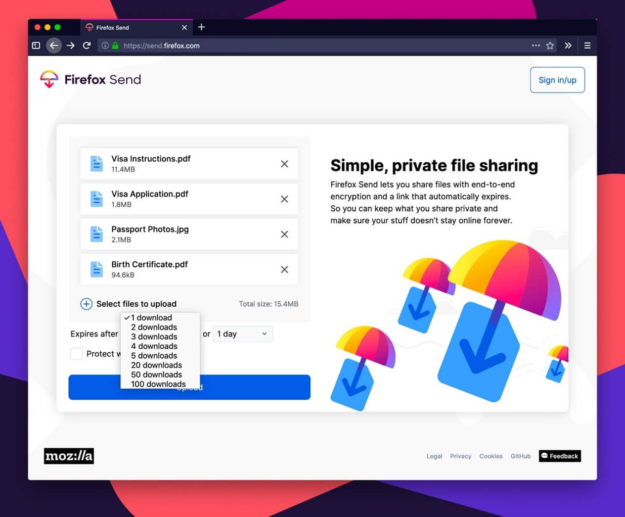 Best Anonymous Video Site - Firefox send