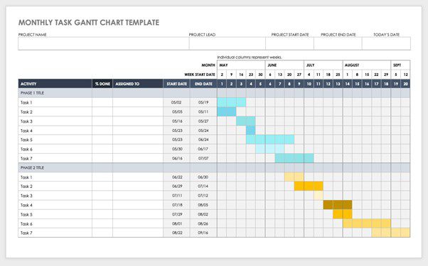 Gantt Chart Templates in Word - Monthly Task Gantt Chart Template