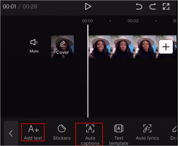 Choose Add Text or Auto Caption 
