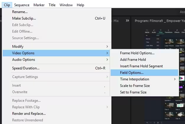 Click Field Options in Adobe Premiere Pro