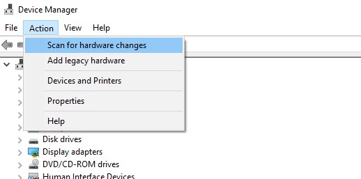 Click on Scan for Hardware Changes