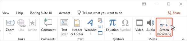 Click on Screen Recording in PowerPoint
