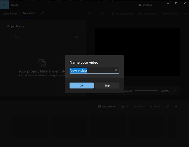 Click On The New Video Project And Enter Ok