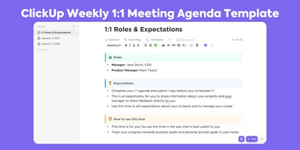 Agenda Meeting Template - ClickUp 1:1 Meeting