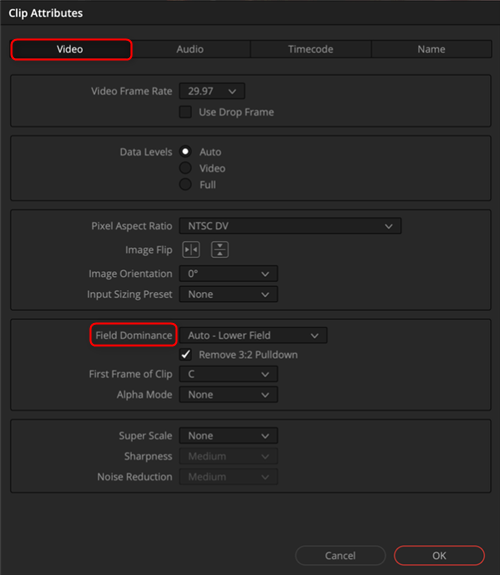 Clip Attributes Settings in DaVinci Resolve