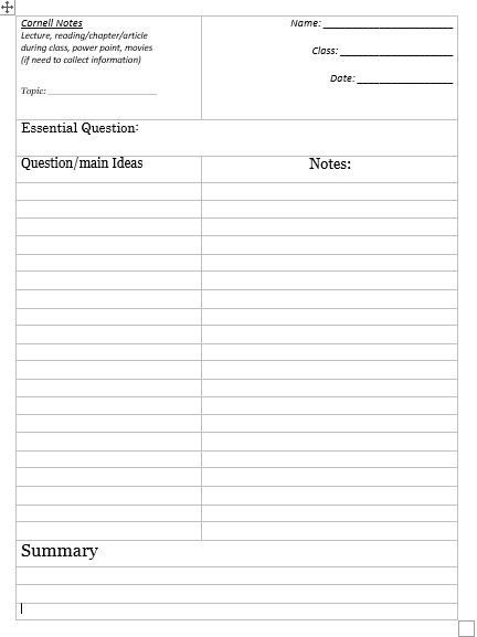 Cornell Note-Taking Template Word - Cornell Notes Template 02