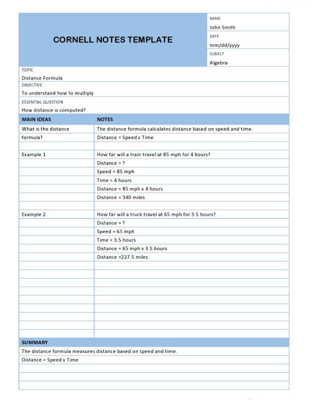 Cornell Note-Taking Template Excel - Cornell Notes Template 3