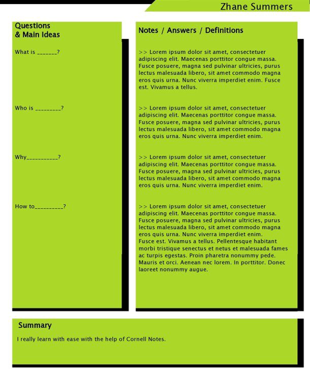 Cornell Note-Taking Template Excel - Cornell Notes Template 03