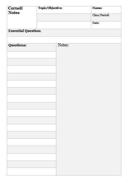 Cornell Note-Taking Template Word - Cornell Notes Template 01