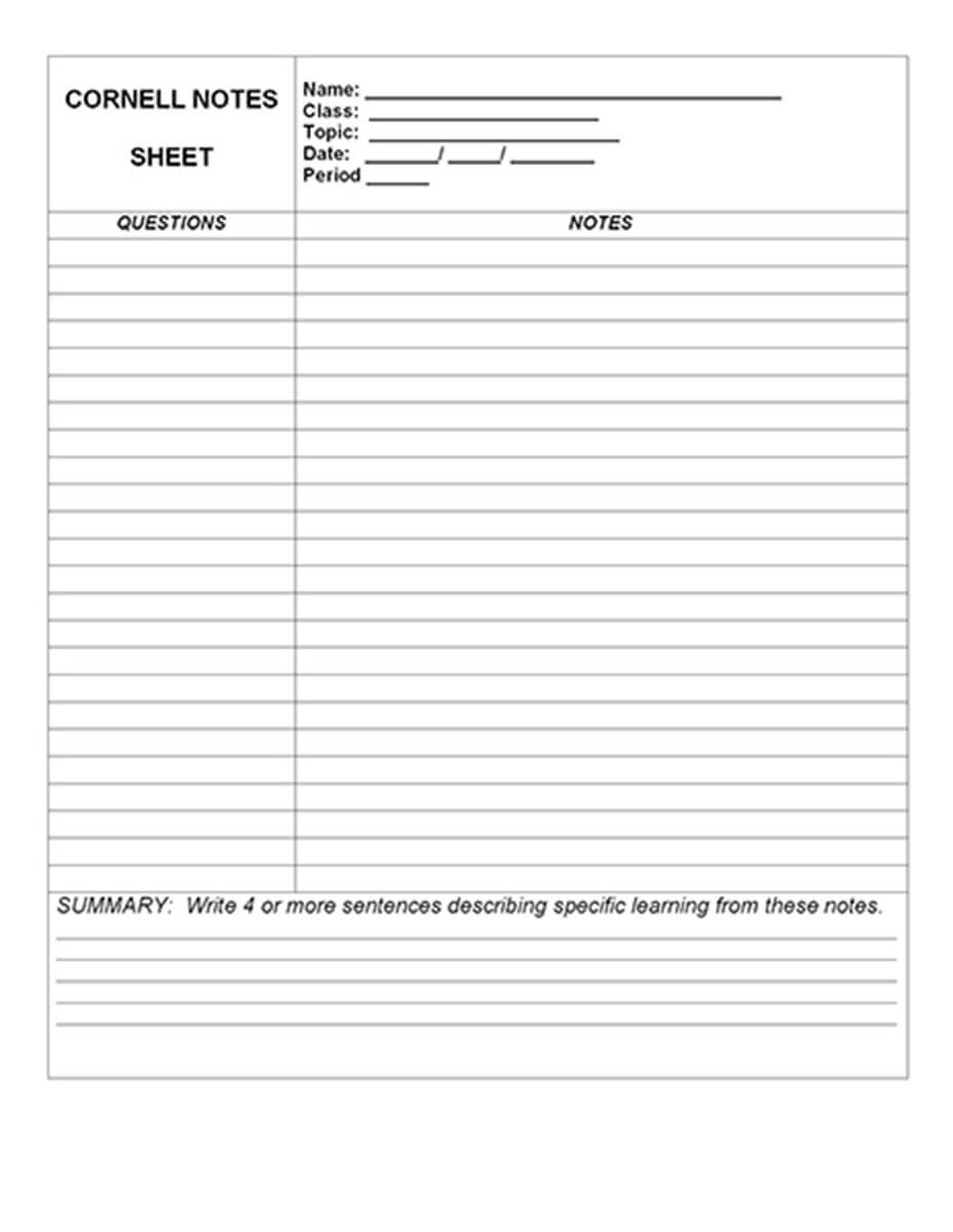 Cornell Note-Taking Template Word - Cornell Notes Template Sheet
