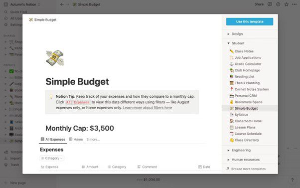 Create a Budget Template in Notion