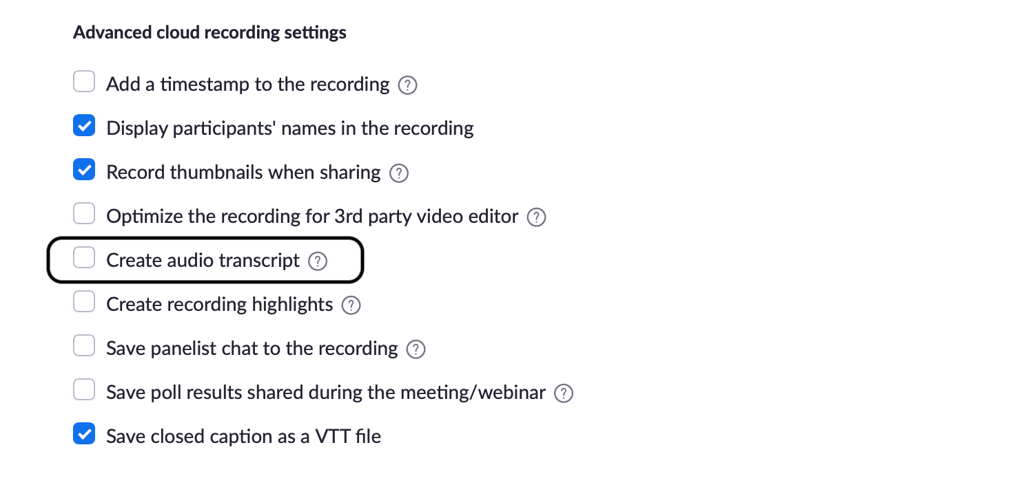 Select the Create audio transcript Function