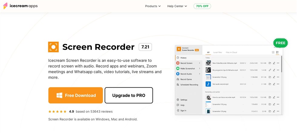 Icecream Screen Recorder-Schnittstelle