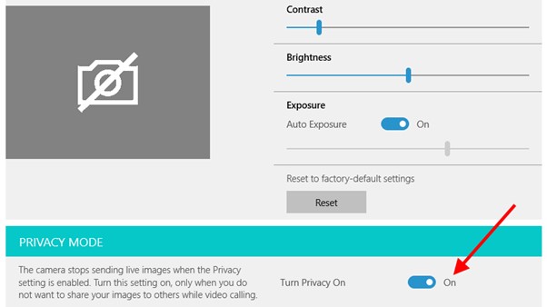 Disable the Camera Privacy Mode