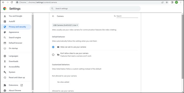 Enable Sites Can Ask to Use Your Camera