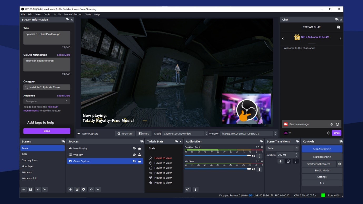 Interfaz de OBS Studio