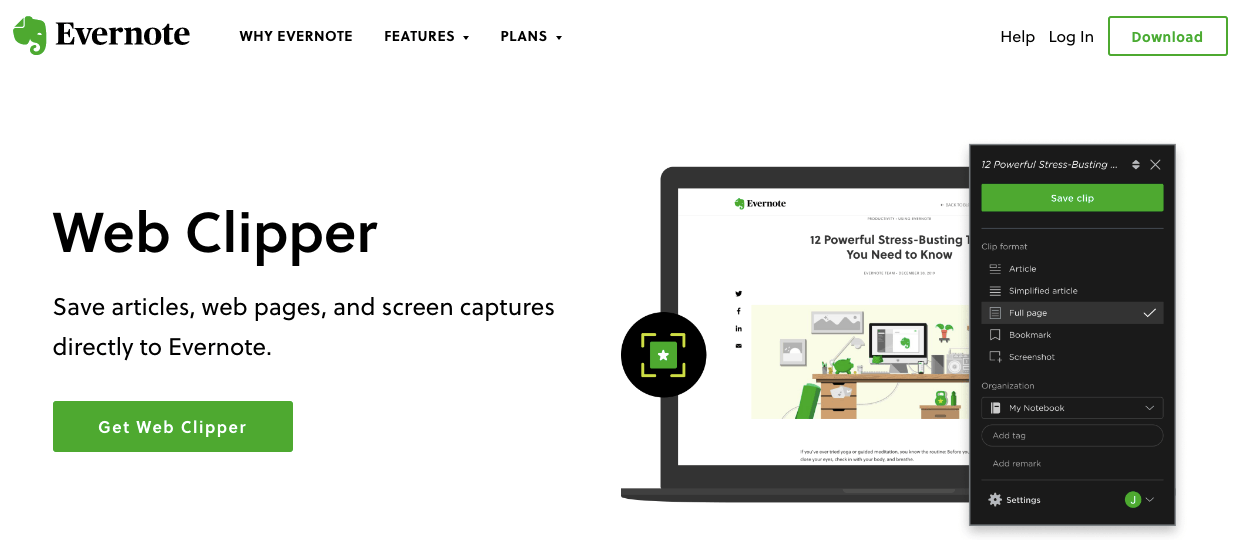 Evernote Web Clipper Interface