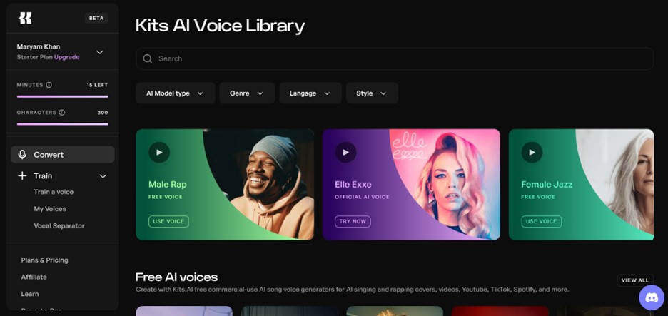 Explore Kits AI Voice Library