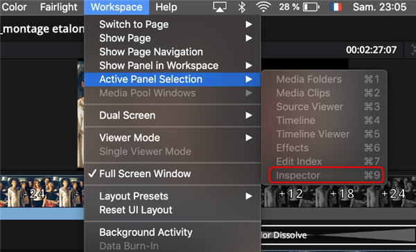 Active Inspector Option in Final Cut Pro