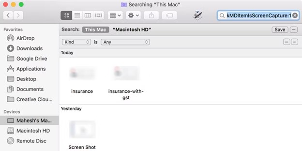 Find Screenshots on Mac via Finder