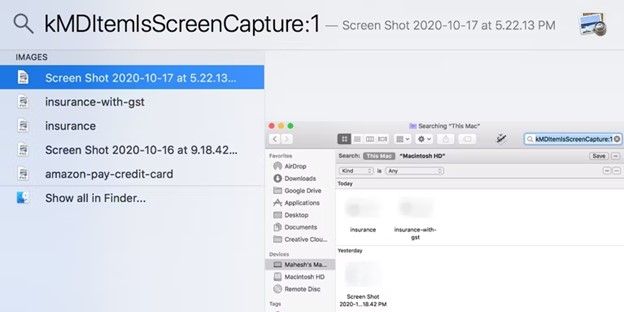 Find Screenshots on Mac via Spotlight