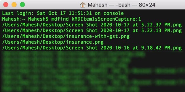 Find Screenshots on Mac via Terminal