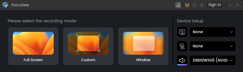 Three recording Modes of FocuSee