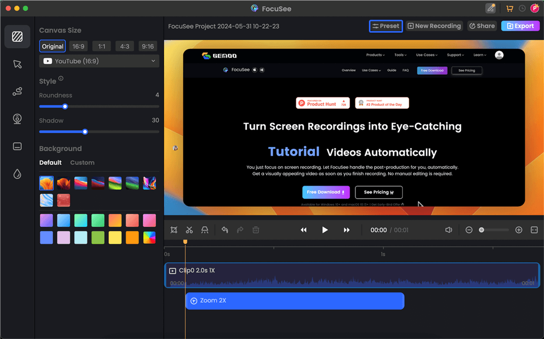 Click the Preset Button