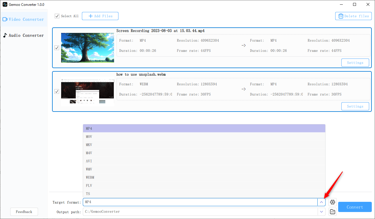 Choose your Desired Output Format