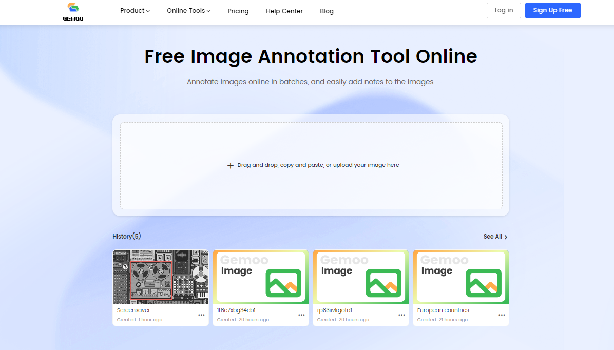 Gemoo Image Annotation Tool Landing Page