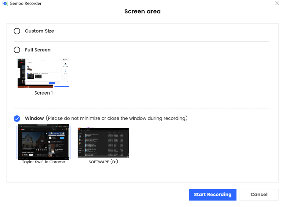 Choose the Screen Area