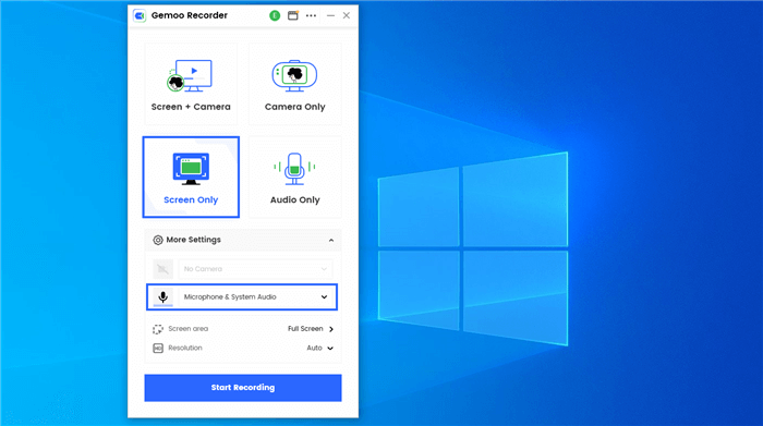 Screen Record on Windows with Audio via Gemoo Recorder