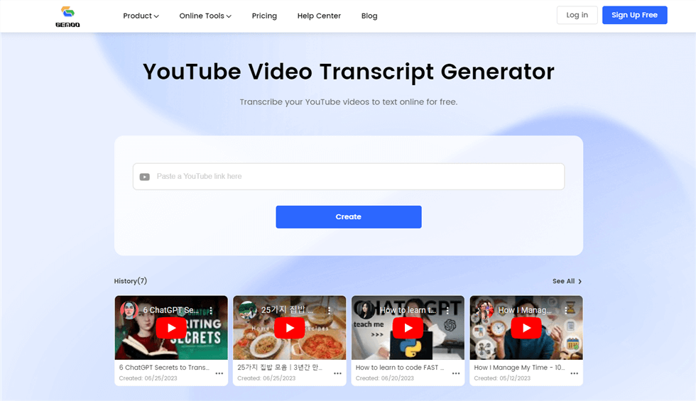 Gemoo YouTube Transcript Generator