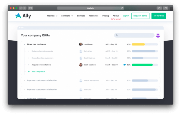Best Goal Setting Software - Ally.io