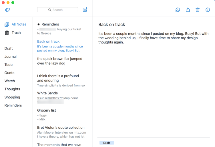 Simplenote Interface