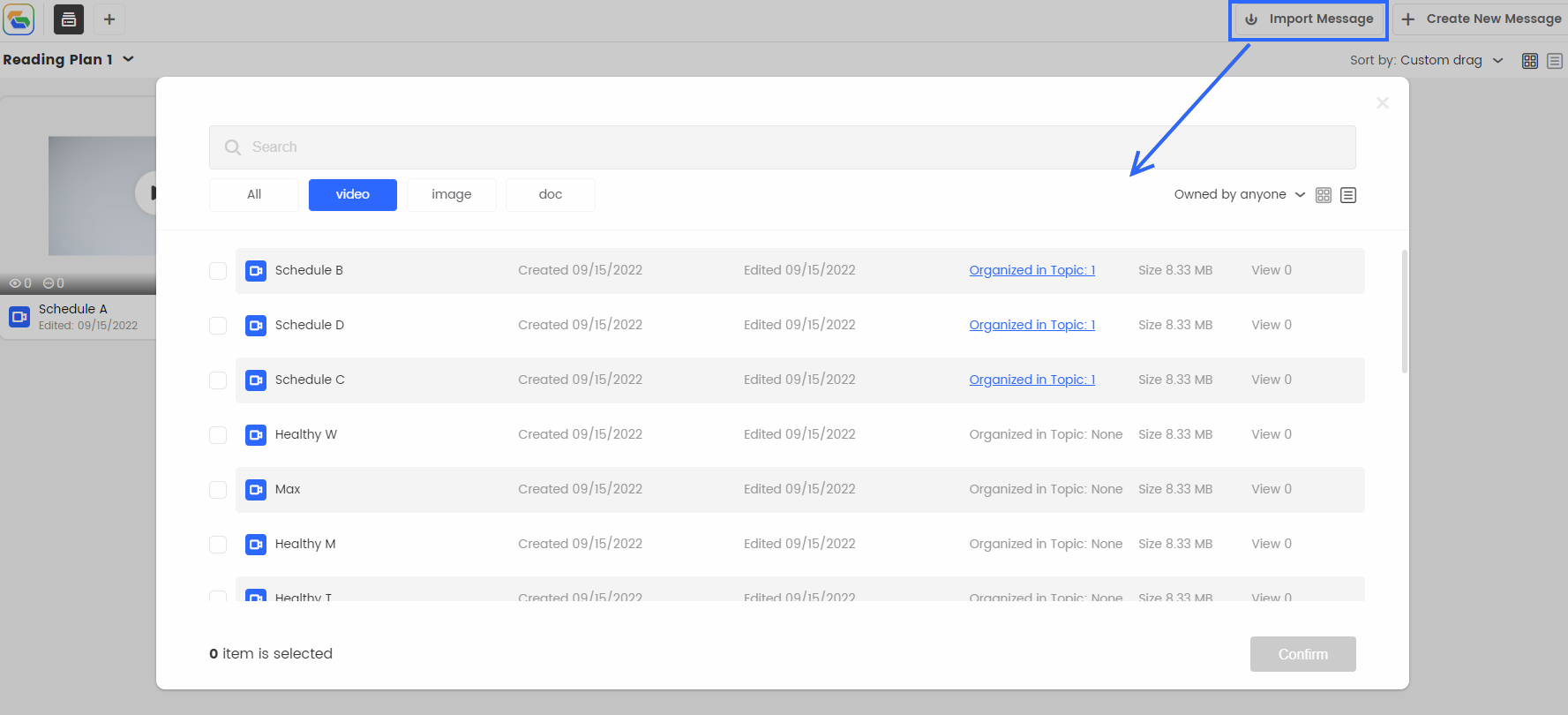 Add messages from the Library or Create New Message