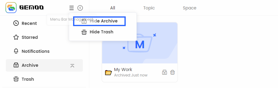 Choose Hide Archive