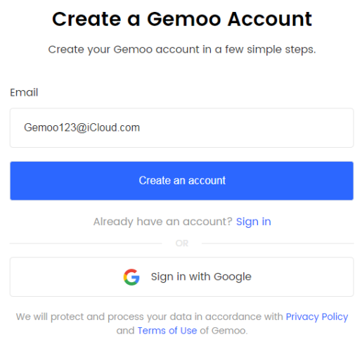 Click Create An Account Option