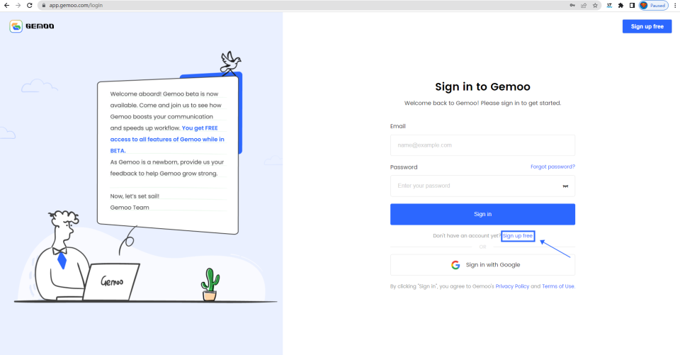 Click Sign Up Free Option