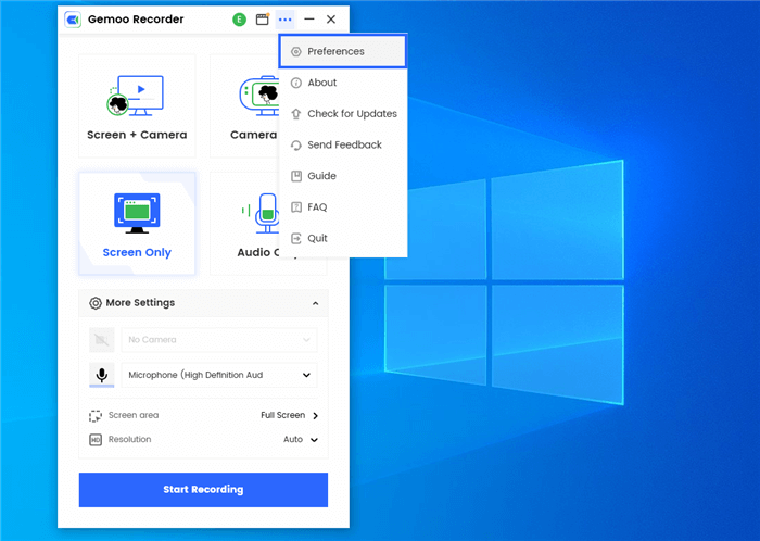 Click Menu Tab to Find Preference Settings