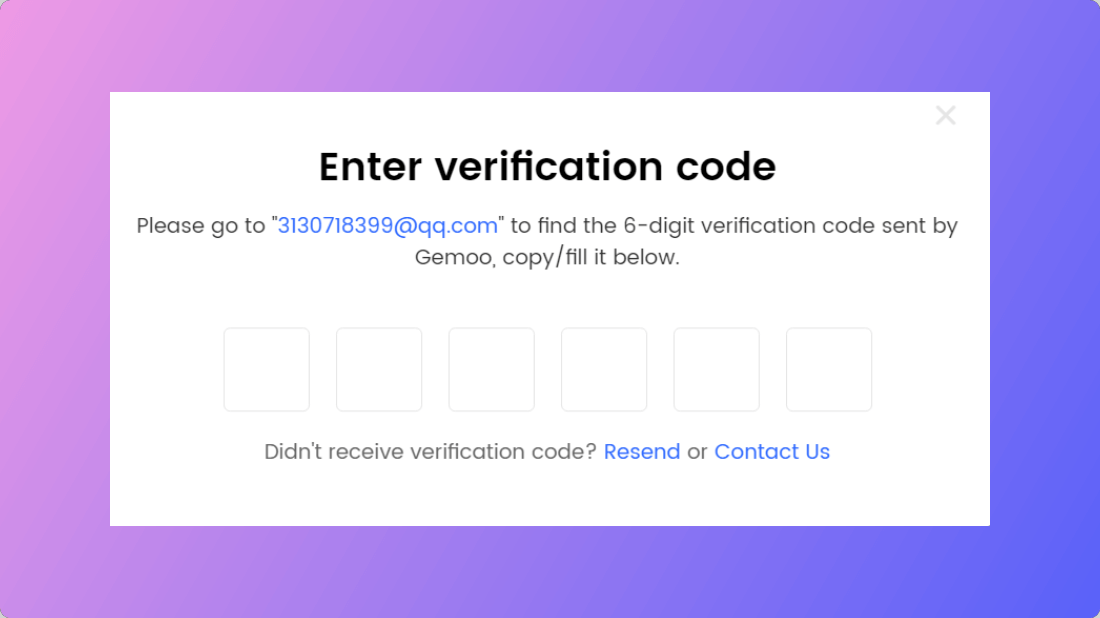 Fill in 6 Digit Code