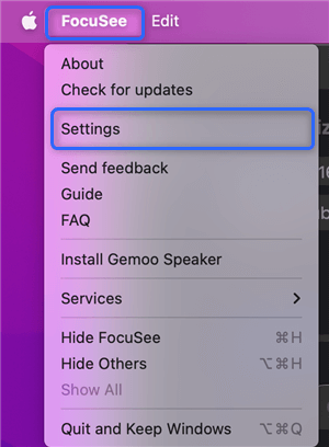 Click Settings on Mac