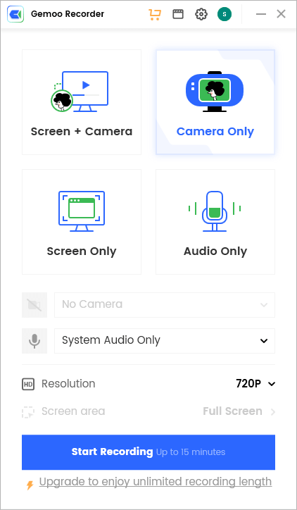 Select Camera Only Mode and Initiate Recording