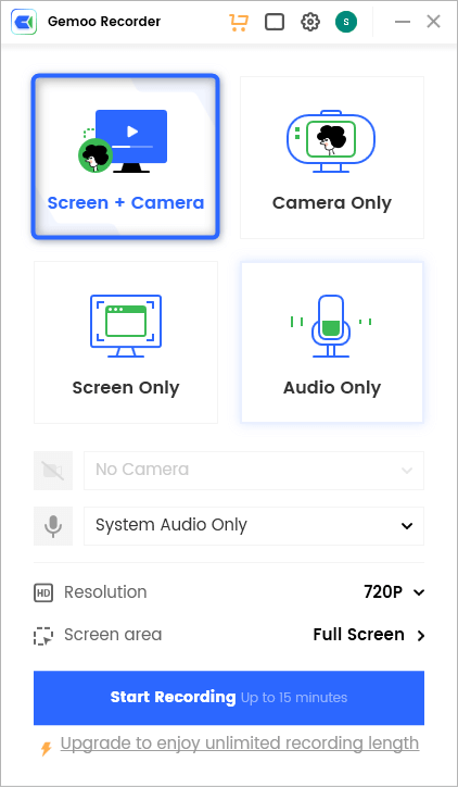 Select Screen & Camera Recording Mode