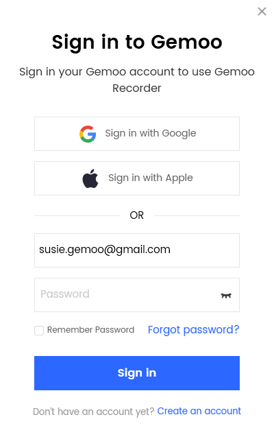 Sign in Gemoo Recorder