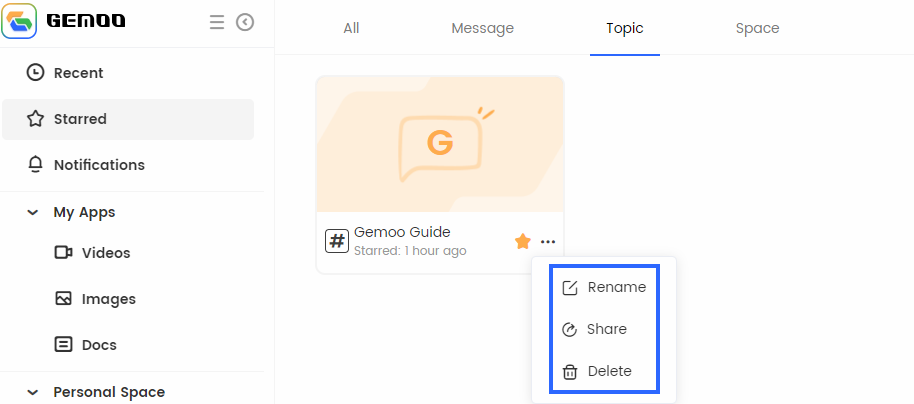 Manage the Starred Topic